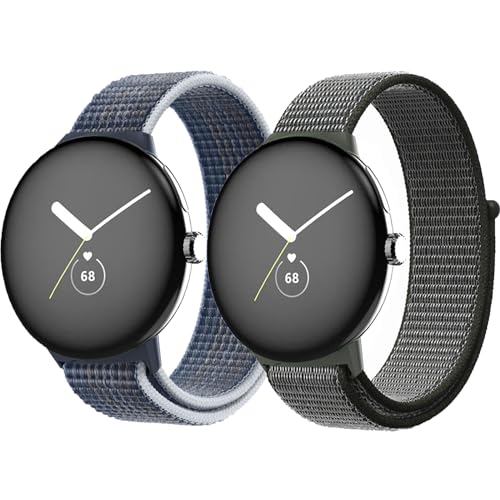2 Pcs Nylon Armband kompatibel mit Google Pixel Watch 2/1 Armband,Verstellbares Elastisches Sportarmband Dehnbares Ersatzarmband für Google Pixel Watch Uhrenarmband，Sturmblau/Oliv von SOLOLUP
