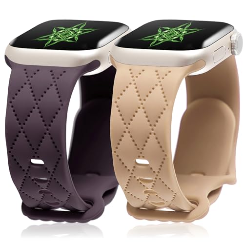 Gravierte Apfelband für Apple Watch Armband 45mm 44mm 42mm 49mm 41mm 40mm 38mm Damen Herren,2 Stück Silikon Sport Ersatzarmbänder für iWatch Armband Ultra/2 Series 9 8 7 6 5 4 3 2 1 SE von SOLOLUP