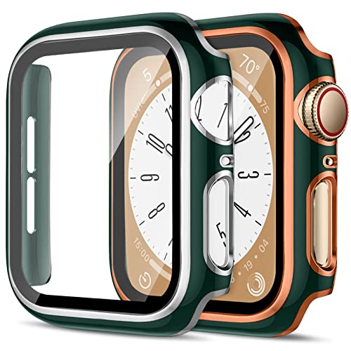 2 Stück Harte PC Hülle für Apple Watch Serie 6 5 4 SE 40mm Gehäuse mit Gehärtetem Glas,Anti-Kratz Bumper Absturzsicherung Vollständiger Schutzhülle für Apple Watch 40mm Cover，Grün&Rosegold/Grün&Silber von SOLOLUP