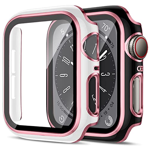 2 Stück Harte PC Hülle für Apple Watch Serie 6 5 4 SE 40mm Gehäuse mit Gehärtetem Glas,Anti-Kratz Bumper Absturzsicherung Vollständiger Schutzhülle für Apple Watch 40mm Cover，Schwarz&Rosa/Weiß&Rosa von SOLOLUP