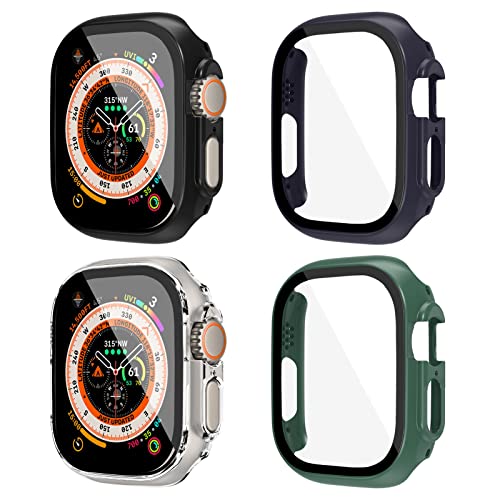 4 Stück Gehäuse mit Gehärtetem Glas Bildschirmschutz für Apple Watch Ultra 49mm, Harte 49mm Full Coverage PC Schutzhülle für iWatch Serie 8 Ultra, Offiziell Grün+Transparent+Mitternachtsblau+Schwarz 4 Stück Gehäuse mit Gehärtetem Glas Bildschirmschutz für Apple Watch Ultra 49mm, Harte 49mm Full Coverage PC Schutzhülle für iWatch Serie 8 Ultra, Offiziell Grün+Transparent+Mitternachtsblau+Schwarz von SOLOLUP