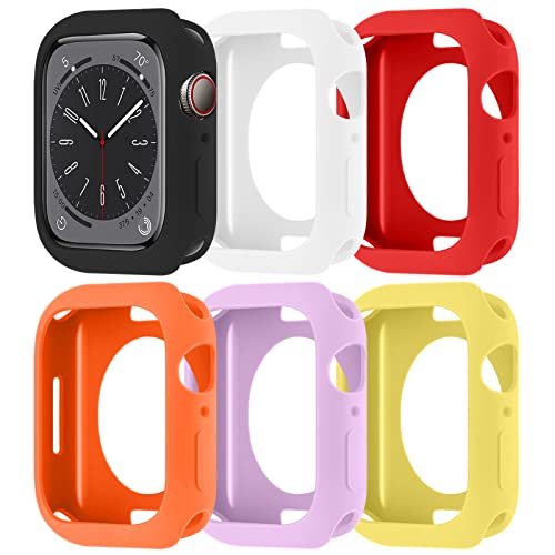 6 Stück Schutzhüllen für Apple Watch Series 6/5/4/SE 40mm Hülle,Matt Flexible TPU Silikon Cover Stoßfest Schutz Bumper Case für iwatch SE/6/5/4 40mm，Schwarz/Weiß/Rot/Orange/Lila/Gelb von SOLOLUP