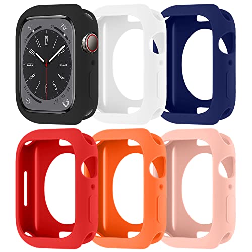 6 Stück Schutzhüllen für Apple Watch Series 6/5/4/SE 44mm Hülle,Matt Flexible TPU Silikon Cover Stoßfest Schutz Bumper Case für iwatch SE/6/5/4 44mm，Schwarz/Weiß/Royal Blue/Rot/Orange/Pink Sand von SOLOLUP