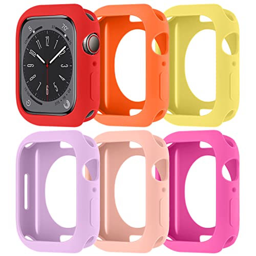 6 Stück Schutzhüllen für Apple Watch Series 9/Series 8/Series 7 45mm Hülle,Matt Flexible TPU Silikon Cover Stoßfest Schutz Bumper Case für Series 9/8/7 45mm，Rot/Orange/Gelb/Lila/Rosa Sand/Barbie Pink von SOLOLUP