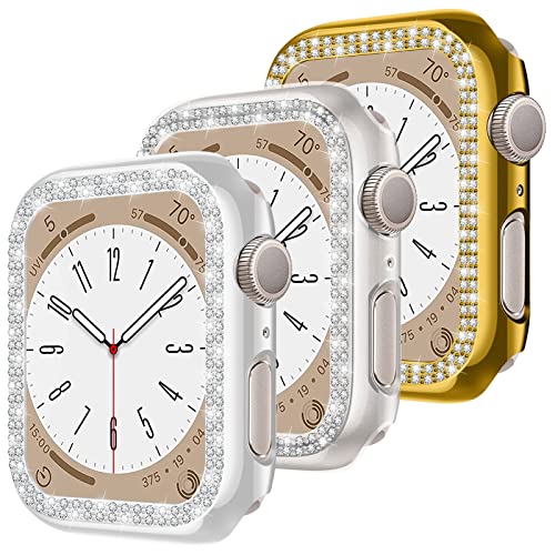 Diamond Case for Apple Watch Series 6/5/4/SE 44mm，Case Women Bling Crystal Screen Protector, HD Anti-Scratch Hard PC Cover for iWatch 44mm Case[3 Pack], Silber/Transparent/Gold von SOLOLUP