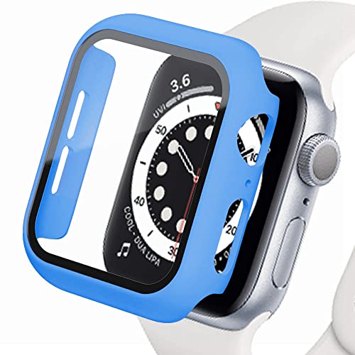 Displayschutz Kompatibel für Apple Watch Case 45mm 44mm 42mm 41mm 40mm 38mm, Hard PC Case mit HD Displayschutzfolie aus Gehärtetem Glas für iWatch Series 9 8 7 6 SE 5 4 3 2 1, Blau40mm von SOLOLUP