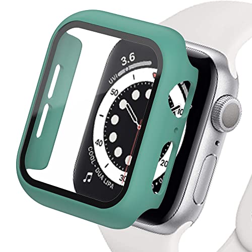 Displayschutz Kompatibel für Apple Watch Case 45mm 44mm 42mm 41mm 40mm 38mm, Hard PC Case mit HD Displayschutzfolie aus Gehärtetem Glas für iWatch Series 9 8 7 6 SE 5 4 3 2 1, Dunkelgrün38mm von SOLOLUP