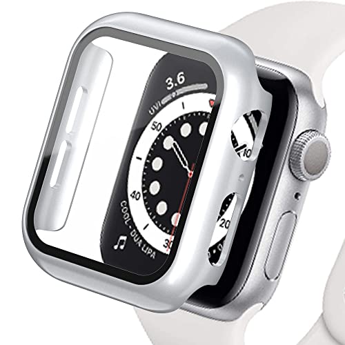 Displayschutz Kompatibel für Apple Watch Case 45mm 44mm 42mm 41mm 40mm 38mm, Hard PC Case mit HD Displayschutzfolie aus Gehärtetem Glas für iWatch Series 9 8 7 6 SE 5 4 3 2 1, Helles Silber38mm von SOLOLUP
