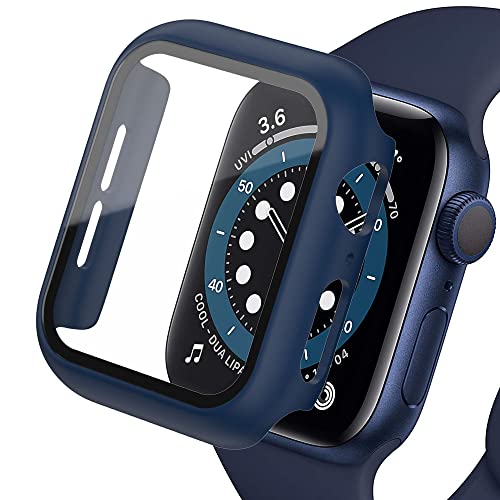 Displayschutz Kompatibel für Apple Watch Case 45mm 44mm 42mm 41mm 40mm 38mm, Hard PC Case mit HD Displayschutzfolie aus Gehärtetem Glas für iWatch Series 9 8 7 6 SE 5 4 3 2 1, Mindnight Blue41mm von SOLOLUP