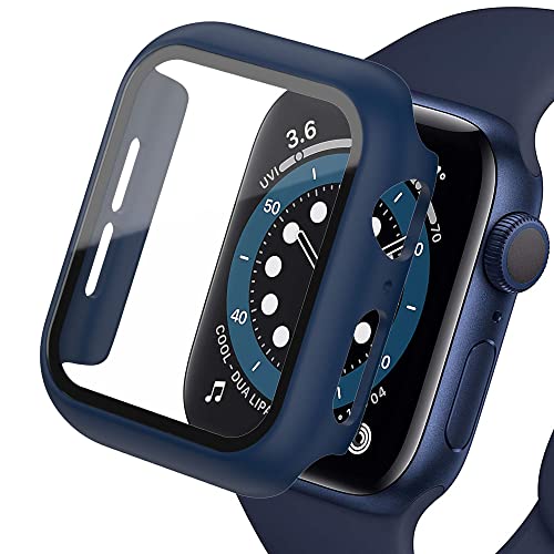 Displayschutz Kompatibel für Apple Watch Case 45mm 44mm 42mm 41mm 40mm 38mm, Hard PC Case mit HD Displayschutzfolie aus Gehärtetem Glas für iWatch Series 9 8 7 6 SE 5 4 3 2 1, Mindnight Blue42mm von SOLOLUP