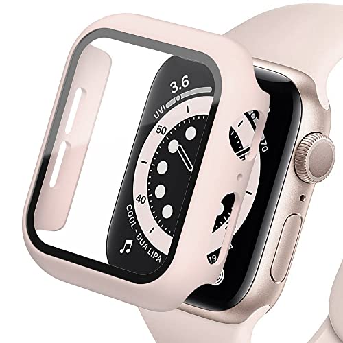 Displayschutz Kompatibel für Apple Watch Case 45mm 44mm 42mm 41mm 40mm 38mm, Hard PC Case mit HD Displayschutzfolie aus Gehärtetem Glas für iWatch Series 9 8 7 6 SE 5 4 3 2 1, Rosa Sand42mm von SOLOLUP