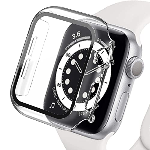 Displayschutz Kompatibel für Apple Watch Case 45mm 44mm 42mm 41mm 40mm 38mm, Hard PC Case mit HD Displayschutzfolie aus Gehärtetem Glas für iWatch Series 9 8 7 6 SE 5 4 3 2 1, Transparent40mm von SOLOLUP