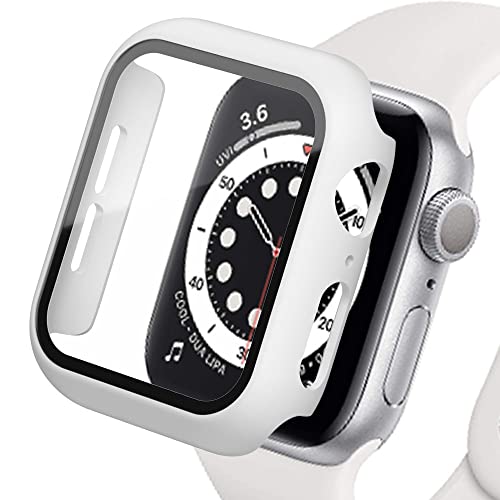 Displayschutz Kompatibel für Apple Watch Case 45mm 44mm 42mm 41mm 40mm 38mm, Hard PC Case mit HD Displayschutzfolie aus Gehärtetem Glas für iWatch Series 9 8 7 6 SE 5 4 3 2 1, Weiß38mm von SOLOLUP