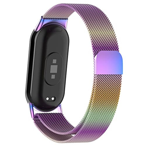 Edelstahl Uhrenarmband für Xiaomi Mi Band 8 Damen Herren，Mesh Metallgeflechtband Magnetisches Metall Armband Ersatz Schnellverschlussgurt für Xiaomi MiBand 8 Smartwatch,Bunt von SOLOLUP