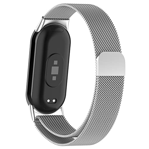 Edelstahl Uhrenarmband für Xiaomi Mi Band 8 Damen Herren，Mesh Metallgeflechtband Magnetisches Metall Armband Ersatz Schnellverschlussgurt für Xiaomi MiBand 8 Smartwatch,Silber von SOLOLUP