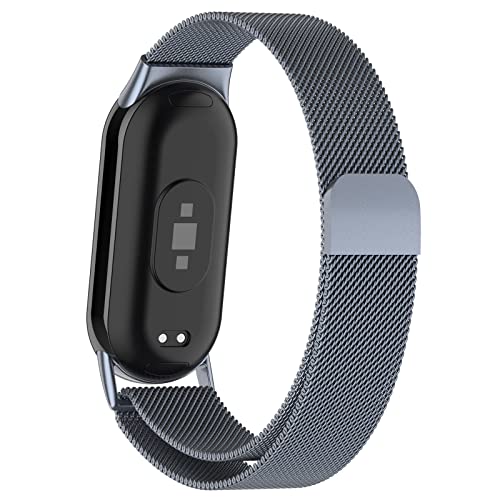 Edelstahl Uhrenarmband für Xiaomi Mi Band 8 Damen Herren，Mesh Metallgeflechtband Magnetisches Metall Armband Ersatz Schnellverschlussgurt für Xiaomi MiBand 8 Smartwatch,Waffenfarbe von SOLOLUP