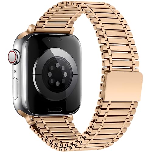 Edelstahl Uhrenarmband kompatibel Für Apple watch Armband 49 45 44 42mm Damen/Herren,22mm Metall Loopback magnetisches Ersatzarmband für iWatch 8 7 6 5 4 3 2 1 Utral/SE Serie,Roségold 42 44 45 49mm von SOLOLUP