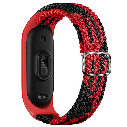 Geflochtenes Solo Loop kompatibel für Xiaomi mi Band 7 6 5, verstellbares Nylon geflochtenes dehnbares elastisches Sportband für Xiaomi Miband 7 6 5 Rot Schwarz von SOLOLUP