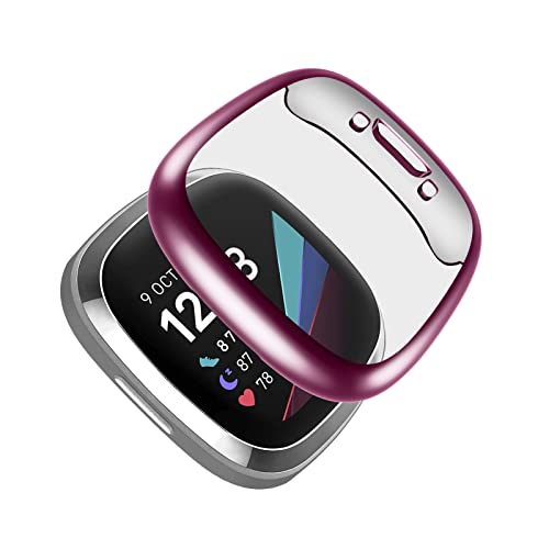 Hülle Kompatibel für Fitbit Versa 4 Uhrenhülle TPU Schutzhülle Damen Herren Rundum Displayschutzfolie Ersatz Zubehör für Fitbit Versa 4 rosa von SOLOLUP