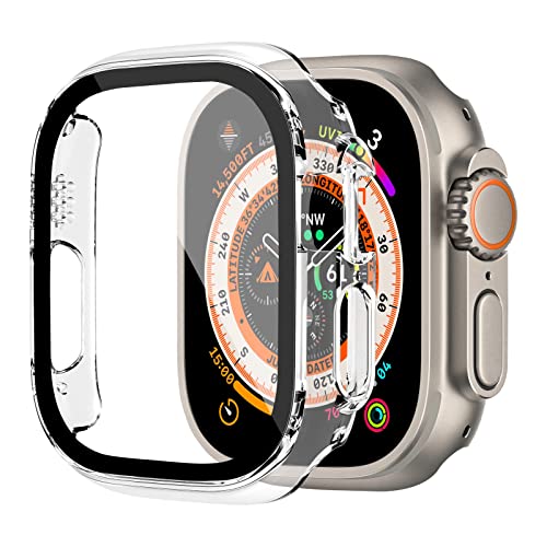 Hülle Mit Displayschutzfolie aus Gehärtetem Glas, Kompatibel für Apple Watch Ultra 49 mm, Sturzsichere PC-Schutzhülle Mit Vollständiger Abdeckung für iWatch Ultra 49mm,Transparent von SOLOLUP