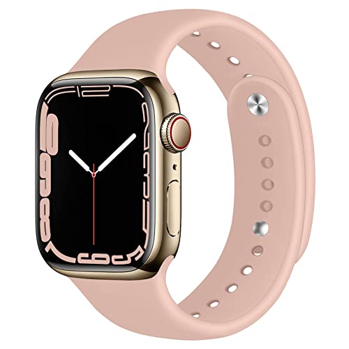Kompatibel für Apple Watch Band 49mm 45mm 44mm 42mm Weiches Silikonarmband für iWatch Ultra Series 8 7 6 SE 5 4 3 2 1 Armband Damen Herren Armbänder, 42/44/45/49mm,Rosa Sand（Patentiert） von SOLOLUP