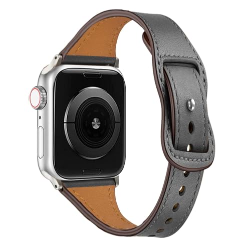Lederarmband für Apple Watch Ultra Armband 41mm 40mm 38mm Frau Mann,Weiches Lederband Sport Ersatzband Uhrenarmband Wasserdichtes Armband für iwatch Ultra 2 Series 9 8 7 6 5 4 3 2 SE,Dunkelgrau von SOLOLUP