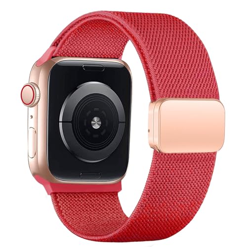 Magnet Nylon Armbänder für Apple Watch Armband 40mm 41mm 44mm 45mm 38mm 42mm 49mm Damen Herren,Dehnbar Stoff Elastisch Sport Loop Ersatz Band für iWatch Ultra/2 Series 9/8/7/6/5/4/3,SE 2，Rot von SOLOLUP