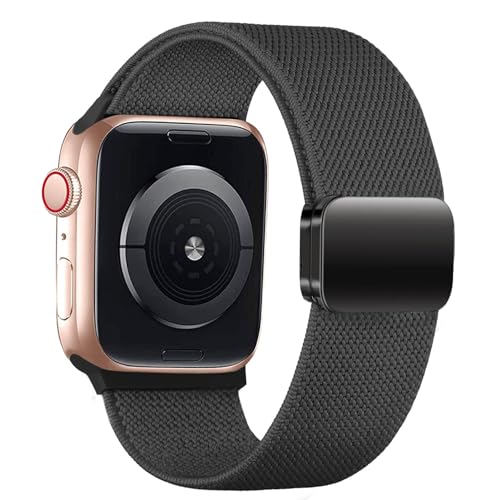 Magnet Nylon Armbänder für Apple Watch Armband 40mm 41mm 44mm 45mm 38mm 42mm 49mm Damen Herren,Dehnbar Stoff Elastisch Sport Loop Ersatz Band für iWatch Ultra/2 Series 9/8/7/6/5/4/3,SE 2，Schwarz von SOLOLUP