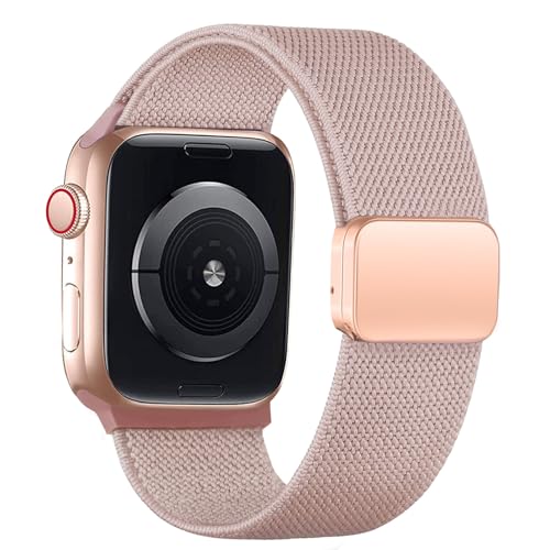 SOLOLUP Elastisch Magnet Armbänder für Apple Watch Armband 44mm 46mm 45mm 42mm 49mm Damen Herren,Dehnbar Nylon Stoff Strap Sport Ersatz Band für iWatch Ultra/2 Series 10 9 8 7 6 5 4 3 SE/2,Dunkelpink von SOLOLUP