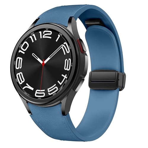 Magnetisches Leder Armband für Samsung Galaxy Watch 6/5/4 40mm 44mm/6 Classic 43 47mm/5 Pro 45mm/4 Classic 42 46mm/Active 2，20mm Nahtlos D-Buckle Hybrid Eco-Leather Weiches Silikon Sport Ersatzarmband von SOLOLUP