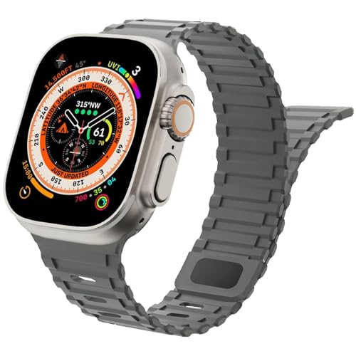 Magnetisches Uhrenarmband für Apple Watch Armbänd 49mm 45mm 44mm 42mm，Weiches Silikon Sport Loop Magnet Ersatzarmband für iWatch Ultra 2/Ultra Series 9/8/7/6/5/4/3/2/SE,Raumgrau，42mm 44mm 45mm 49mm von SOLOLUP