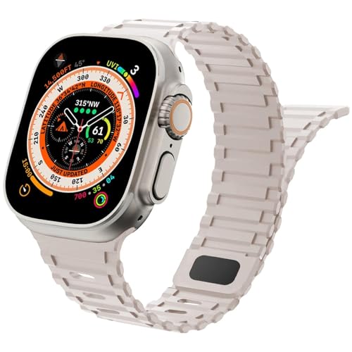 Magnetisches Uhrenarmband für Apple Watch Armbänd 49mm 45mm 44mm 42mm，Weiches Silikon Sport Loop Magnet Ersatzarmband für iWatch Ultra 2 Series 9/8/7/6/5/4/3/2/SE,Sternenlichtfarbe，42mm 44mm 45mm 49mm von SOLOLUP
