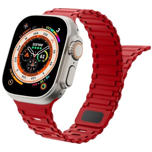Magnetisches Uhrenarmband kompatibel mit Apple Watch Armbänd 41mm 40mm 38mm，Weiches Silikon Sport Loop Magnet Ersatzarmband für Apfelband iWatch Series 9/8/7/6/5/4/3/2/1 SE，Weinrot，38mm 40mm 41mm von SOLOLUP