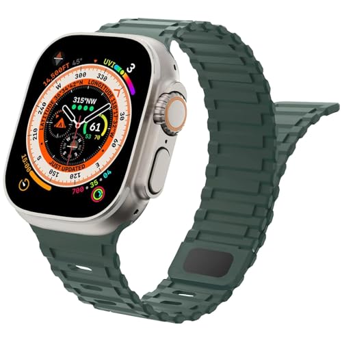 Magnetisches Uhrenarmband kompatibel mit Apple Watch Armbänd 41mm 40mm 38mm，Weiches Silikon Sport Loop Magnet Ersatzarmband für Apfelband iWatch Series 9/8/7/6/5/4/3/2/1 SE，dunkelgrün，38mm 40mm 41mm von SOLOLUP