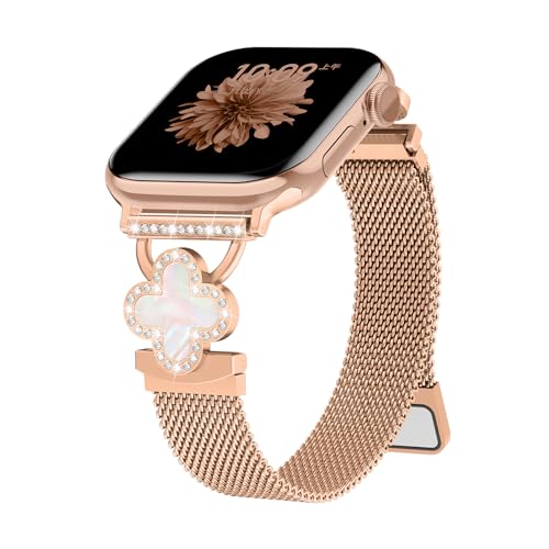 Milanaise Armbänder für Apple Watch SE/2 Armband 40mm 44mm 42mm 41mm 38mm 46mm 45mm 49mm Damen,Dünn Bling-Klee-Armband Magnetic Metall Edelstahl Milanese Loop Band für iWatch 10 9 8 7 6 5 4 3 Ultra Milanaise Armbänder für Apple Watch SE/2 Armband 40mm 44mm 42mm 41mm 38mm 46mm 45mm 49mm Damen,Dünn Bling-Klee-Armband Magnetic Metall Edelstahl Milanese Loop Band für iWatch 10 9 8 7 6 5 4 3 Ultra von SOLOLUP
