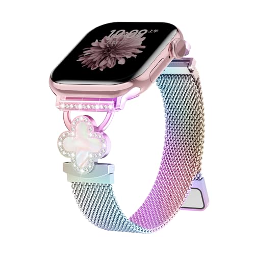 Milanaise Armbänder für Apple Watch SE/2 Armband 40mm 44mm 42mm 41mm 38mm 46mm 45mm 49mm Damen,Dünn Bling-Klee-Armband Magnetic Metall Edelstahl Milanese Loop Band für iWatch 10 9 8 7 6 5 4 3 Ultra Milanaise Armbänder für Apple Watch SE/2 Armband 40mm 44mm 42mm 41mm 38mm 46mm 45mm 49mm Damen,Dünn Bling-Klee-Armband Magnetic Metall Edelstahl Milanese Loop Band für iWatch 10 9 8 7 6 5 4 3 Ultra von SOLOLUP