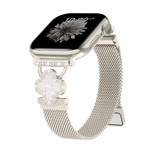 Milanaise Armbänder für Apple Watch SE/2 Armband 40mm 44mm 42mm 41mm 38mm 46mm 45mm 49mm Damen,Dünn Bling-Klee-Armband Magnetic Metall Edelstahl Milanese Loop Band für iWatch 10 9 8 7 6 5 4 3 Ultra Milanaise Armbänder für Apple Watch SE/2 Armband 40mm 44mm 42mm 41mm 38mm 46mm 45mm 49mm Damen,Dünn Bling-Klee-Armband Magnetic Metall Edelstahl Milanese Loop Band für iWatch 10 9 8 7 6 5 4 3 Ultra von SOLOLUP