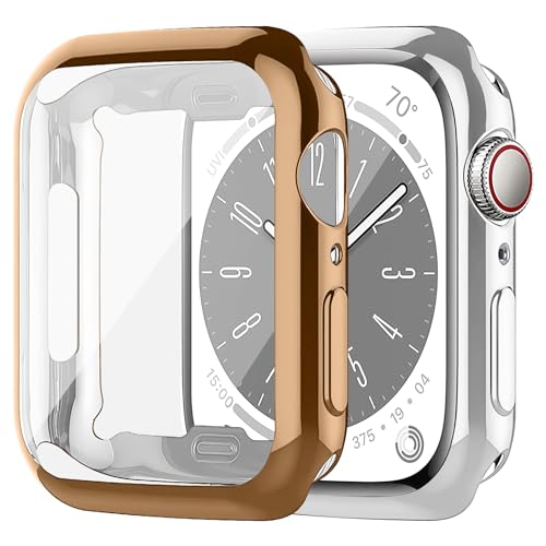 SOLOLUP 2 Stück Schutzhülle kompatibel mit Apple Watch Series 6/Se/5/4 44mm Hülle，Weiche TPU Cover Vollschutz HD Schutzfolie Protection Case Stoßfest Schutzhülle für iWatch 44mm Case，Roségold/Silber von SOLOLUP