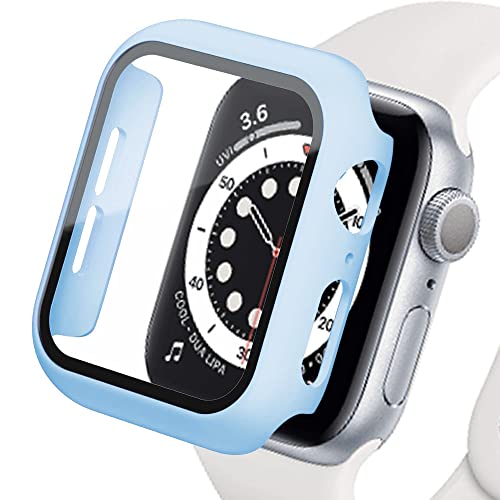 SOLOLUP Displayschutz Kompatibel für Apple Watch Case 45mm 44mm 42mm 41mm 40mm 38mm, Hard PC Case mit HD Displayschutzfolie aus Gehärtetem Glas für iWatch Series 9 8 7 6 SE 5 4 3 2 1, Nebelblau42mm von SOLOLUP
