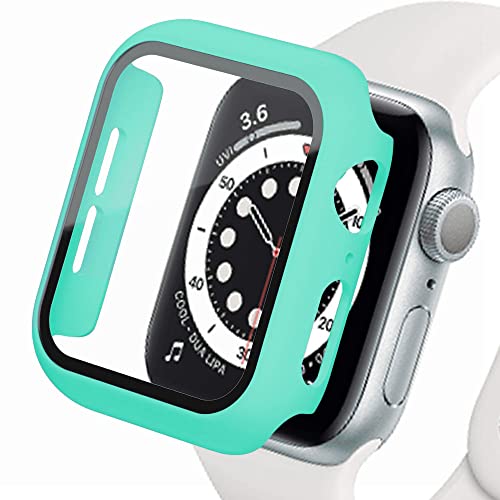 SOLOLUP Displayschutz Kompatibel für Apple Watch Case 45mm 44mm 42mm 41mm 40mm 38mm, Hard PC Case mit HD Displayschutzfolie aus Gehärtetem Glas für iWatch Series 9 8 7 6 SE 5 4 3 2 1, Hellgrün40mm von SOLOLUP