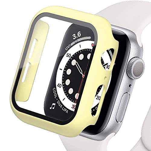 SOLOLUP Displayschutz Kompatibel für Apple Watch Case 45mm 44mm 42mm 41mm 40mm 38mm, Hard PC Case mit HD Displayschutzfolie aus Gehärtetem Glas für iWatch Series 9 8 7 6 SE 5 4 3 2 1, Gelb41mm von SOLOLUP