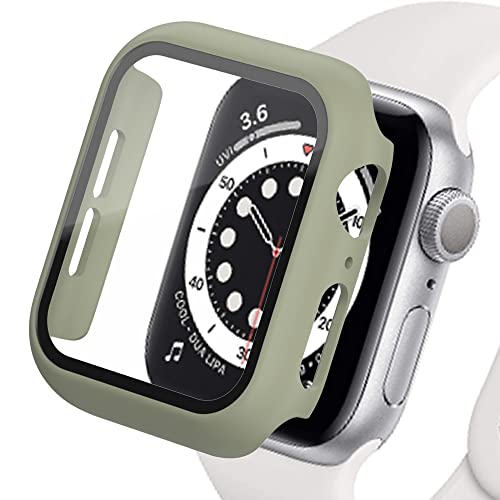 SOLOLUP Displayschutz Kompatibel für Apple Watch Case 45mm 44mm 42mm 41mm 40mm 38mm, Hard PC Case mit HD Displayschutzfolie aus Gehärtetem Glas für iWatch Series 9 8 7 6 SE 5 4 3 2 1, Olive40mm von SOLOLUP