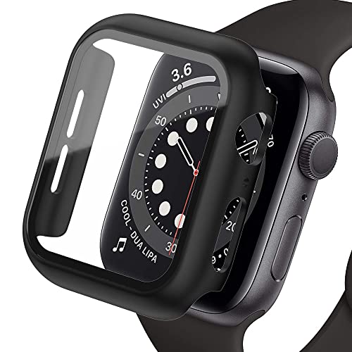Displayschutz Kompatibel für Apple Watch Case 45mm 44mm 42mm 41mm 40mm 38mm, Hard PC Case mit HD Displayschutzfolie aus Gehärtetem Glas für iWatch Series 9 8 7 6 SE 5 4 3 2 1, Schwarz41mm von SOLOLUP
