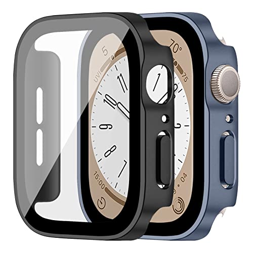 SOLOLUP 2 Stück Schwarz Hard Hülle für Apple Watch Series 9/Series 8/Series 7 41mm Schwarz,Kratzfestes HD Clear PC Gehäuse mit Glas Displayschutz für iwatch Series 9 8 7 41mm,Schwarz + Blaue Nacht SOLOLUP 2 Stück Schwarz Hard Hülle für Apple Watch Series 9/Series 8/Series 7 41mm Schwarz,Kratzfestes HD Clear PC Gehäuse mit Glas Displayschutz für iwatch Series 9 8 7 41mm,Schwarz + Blaue Nacht von SOLOLUP