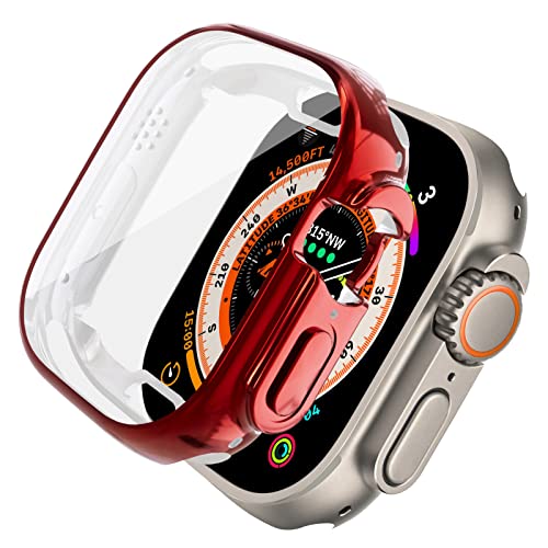 SOLOLUP Gehäuse mit Gehärtetem Glas Displayschutz für Apple Watch Ultra 49mm, Kratzfeste TPU-Schutzhülle für iWatch Series 8 Ultra,Rojo von SOLOLUP