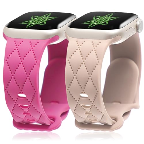 2 Stück Karierte Gravierte Armbänder für Apple Watch SE/2 Armband 40mm 44mm 42mm 41mm 38mm 46mm 45mm Damen,Silikon Sport Band Einstellbar Ersatzarmbänder für Apple Watch 10 9 8 7 6 5 4 3 Ultra 49mm von SOLOLUP