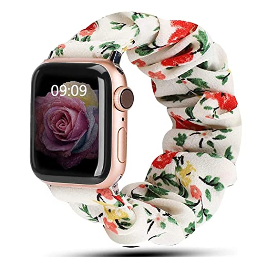 Scrunchie Strap kompatibel für Apple Watch Band 49mm 45mm 41mm 44mm 40mm 42mm 38mm, Elastisches Nylon-Damenarmband für iwatch Ultra Series 8 7 6 SE 5 4 3 2 1, 38/40/41mm-S, Weiße rote Blume von SOLOLUP