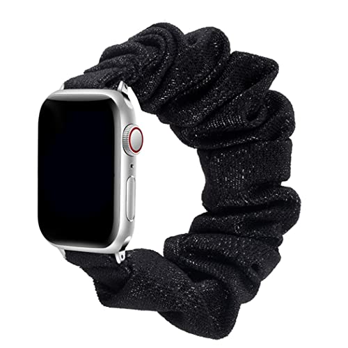 Scrunchie Strap kompatibel für Apple Watch Band 49mm 45mm 41mm 44mm 40mm 42mm 38mm, Elastisches Nylon-Damenarmband für iwatch Ultra Series 8 7 6 SE 5 4 3 2 1, 42/44/45/49mm-L, Schwarzes Gold von SOLOLUP