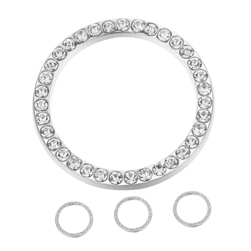 SOLUSTRE 4 Stück Auto Dekorring Strass Autozubehör Druckknopf Start Abdeckung Bling Druckknopf Abdeckung Bling Start Stopp Dekorativer Ring Auto Innendekor Weiße Legierung von SOLUSTRE