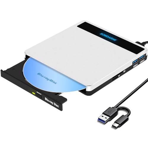 SOMDARHK Externes Blu Ray Laufwerk Extern USB 3.0 Type-C Bluray Externer CD DVD Brenner mit SD/TF Slot & 2 USB, Tragbar BD Externe Blu-ray Laufwerk für Laptop PC Mac MacBook Windows 11/10 von SOMDARHK